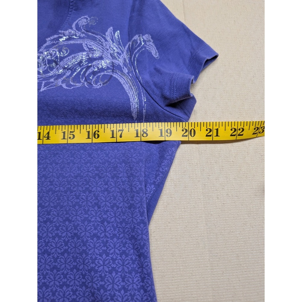 St Johns Bay Women's T Shirt Purple With Silver Flourishes Cotton Blend - Picture 3 of 4